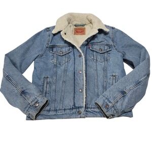 Levi Strauss Co Sherpa Lined‎ Denim Jacket Blue Trucker Style Size M